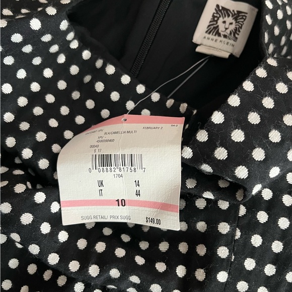 [US10] Anne Klein Dress Women’s Peplum Pencil Square Neck Black Polka Dots Retro - Picture 2 of 9